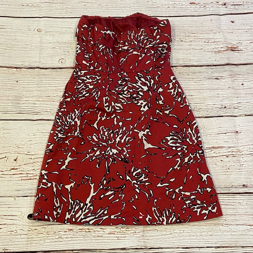 The Limited Abstract Floral Print Dark Red Strapless Dress Sz 0 - Picture 7 of 13